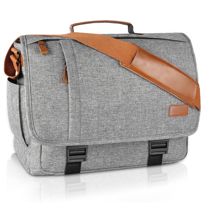 ESTARER Messenger Bag 17173 Inch Mens Computer Bag Waterresistant Canvas Laptop Shoulder Bag for Travel Work College Light Grey