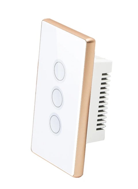Zigbee Smart Wall Light Switch,Glass Panel, With Gold Frame, Zigbee Hub Required, Neutral Wire Required, Remote Control Smart Life/Tuya App, Alexa/Google assistance (3 Gang) - White Color
