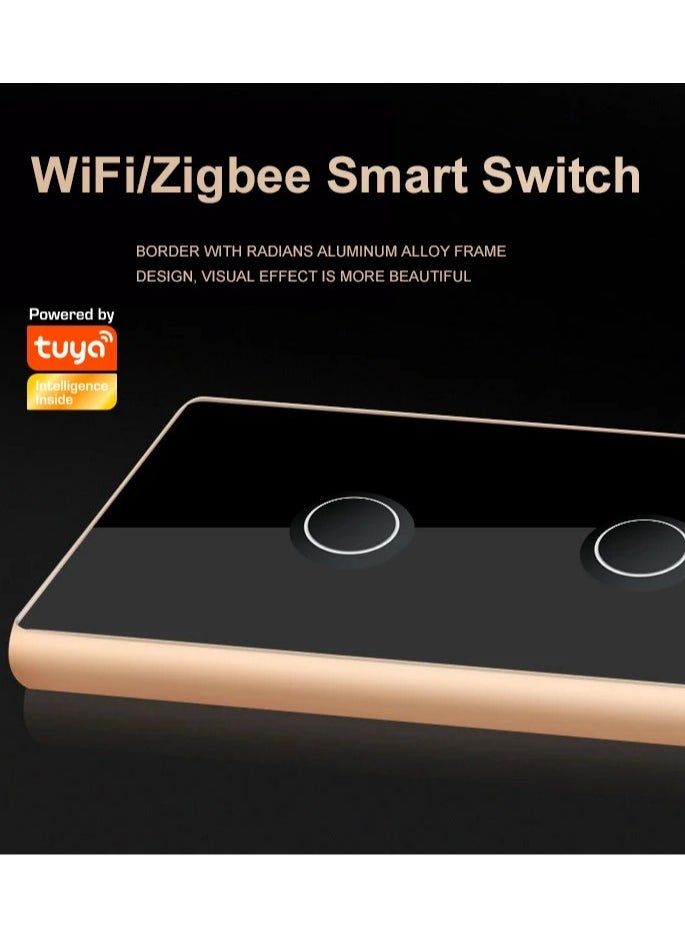 TUYA - Zigbee Smart Wall Light Switch,Glass Panel, With Gold Frame, Zigbee Hub Required, Neutral Wire Required, Remote Control Smart Life/Tuya App, Alexa/Google assistance (3 Gang) - White Color - Image 1