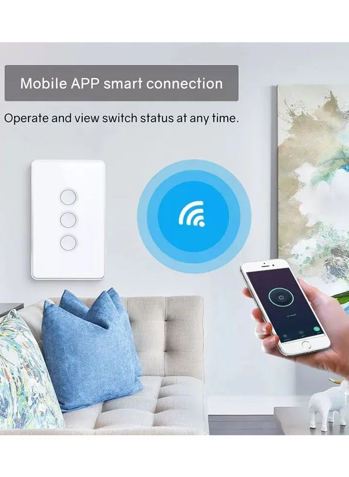 TUYA - Zigbee Smart Wall Light Switch,Glass Panel, With Gold Frame, Zigbee Hub Required, Neutral Wire Required, Remote Control Smart Life/Tuya App, Alexa/Google assistance (3 Gang) - White Color - Image 1