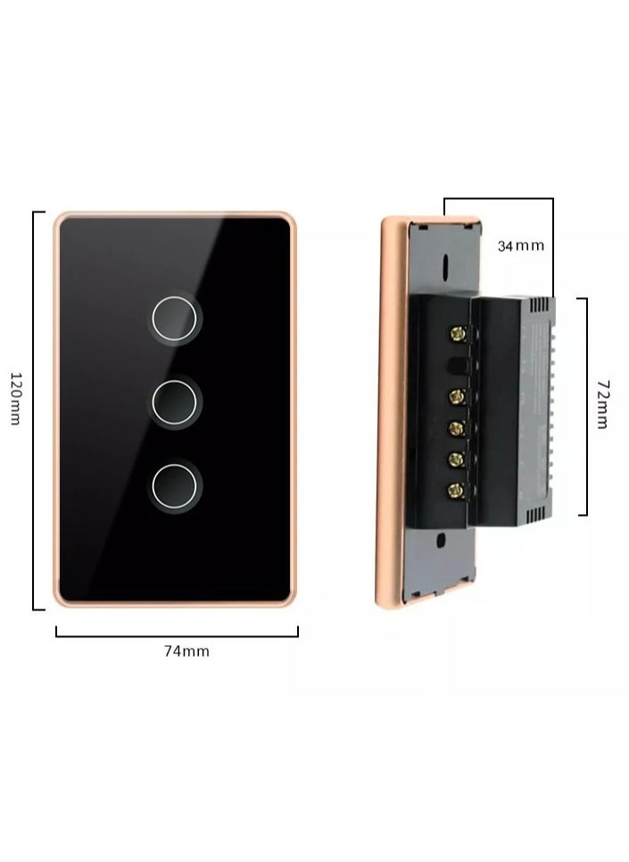 TUYA - Zigbee Smart Wall Light Switch,Glass Panel, With Gold Frame, Zigbee Hub Required, Neutral Wire Required, Remote Control Smart Life/Tuya App, Alexa/Google assistance (3 Gang) - White Color - Image 1