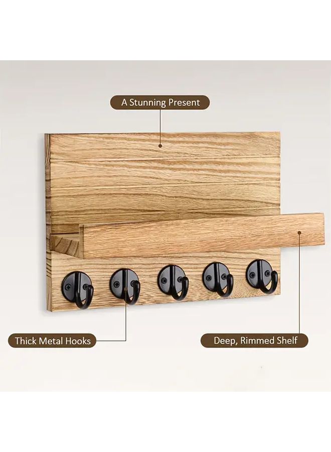 No Drill Wall Shelf Wood Color Key Holder Mail Organizer Space Saving Modern Decor - Image 3