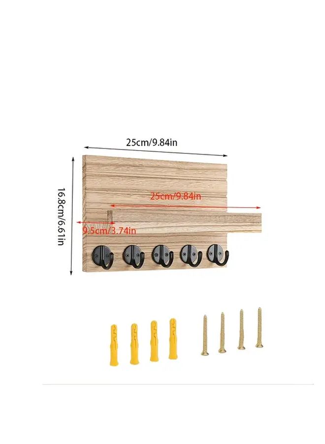 No Drill Wall Shelf Wood Color Key Holder Mail Organizer Space Saving Modern Decor - Image 4