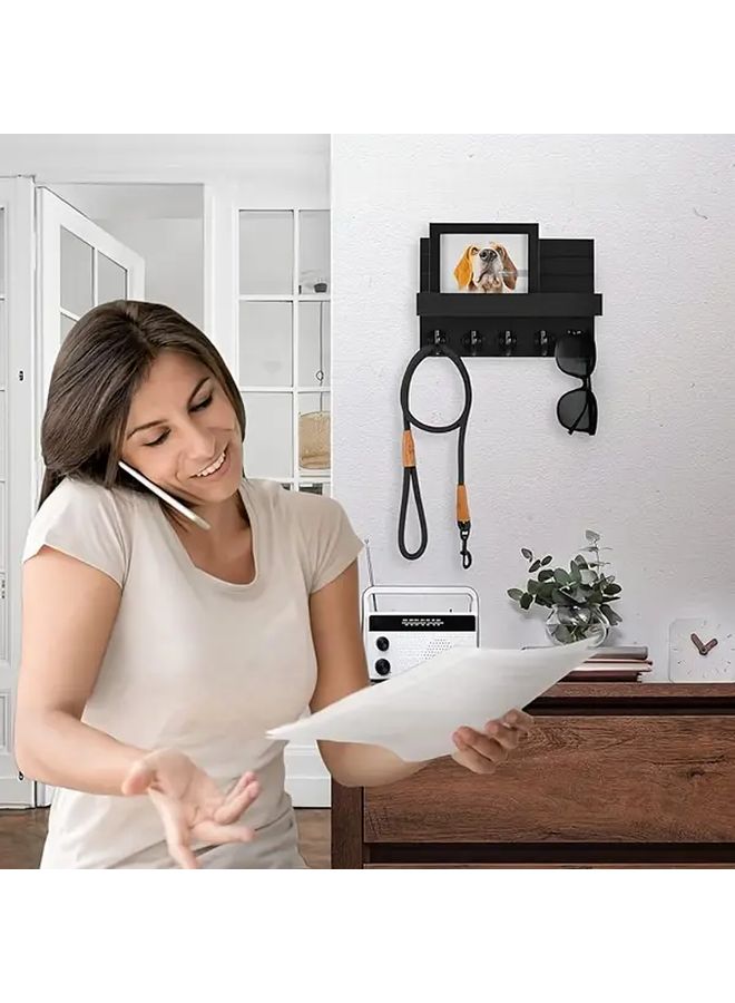 No Drill Wall Shelf Wood Color Key Holder Mail Organizer Space Saving Modern Decor - Image 2