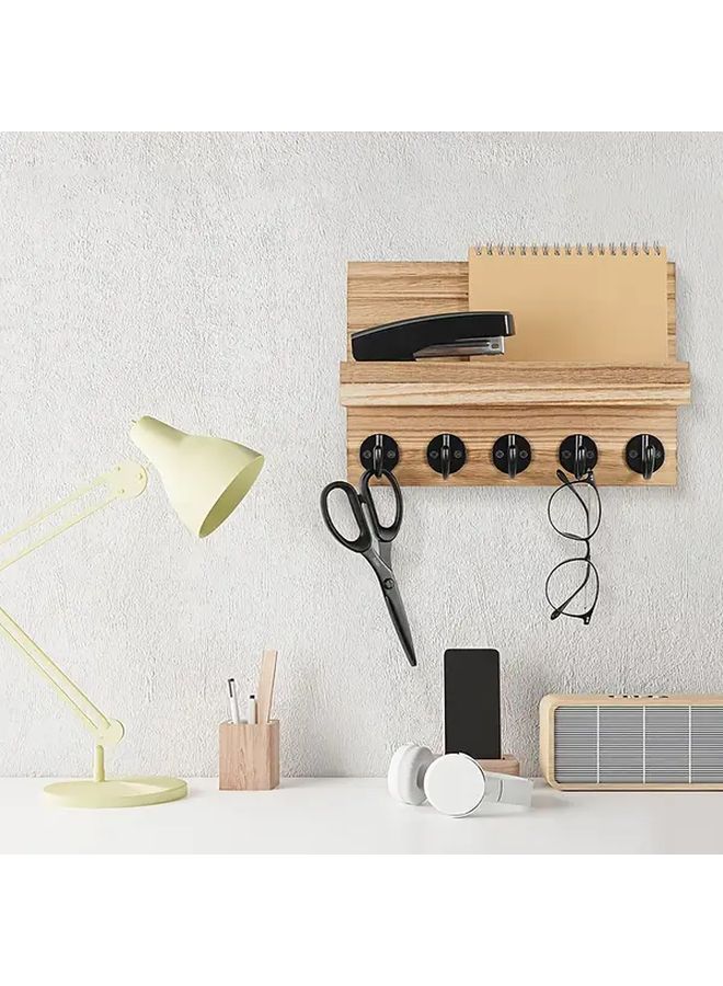 No Drill Wall Shelf Wood Color Key Holder Mail Organizer Space Saving Modern Decor - Image 1
