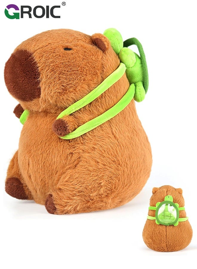 GROIC Cute Capybara Plush with Turtle Backpack, 9 inch Kawaii Capybara Stuffed Animal Soft Doll Capybara Toys, Turtle Backpack Capybara Toy Hugging Gifts for Kids - Image 1