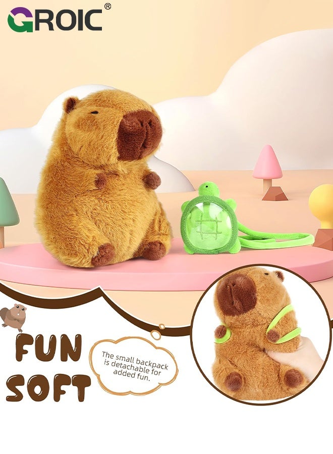 GROIC Cute Capybara Plush with Turtle Backpack, 9 inch Kawaii Capybara Stuffed Animal Soft Doll Capybara Toys, Turtle Backpack Capybara Toy Hugging Gifts for Kids - Image 4