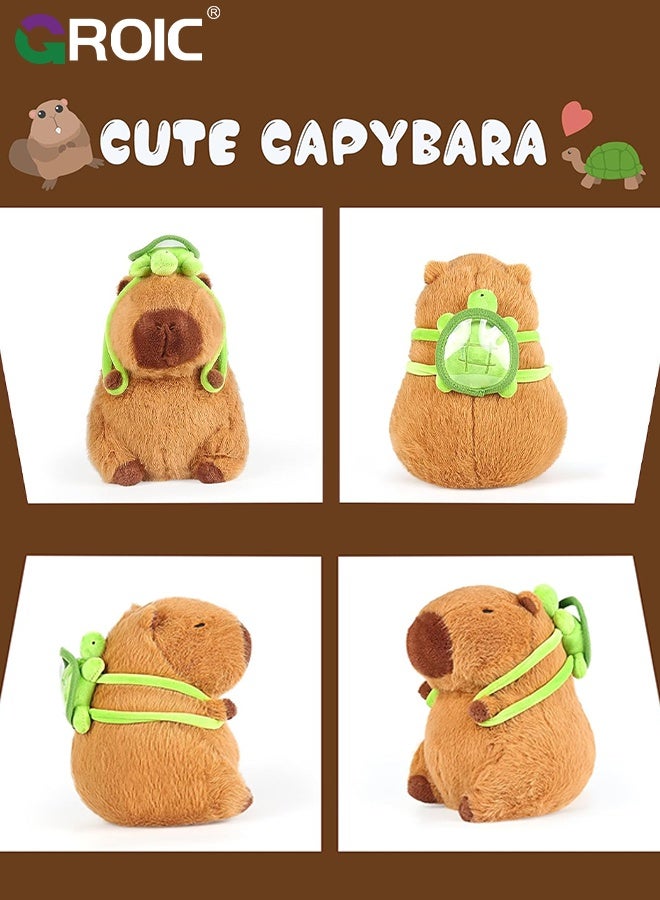 GROIC Cute Capybara Plush with Turtle Backpack, 9 inch Kawaii Capybara Stuffed Animal Soft Doll Capybara Toys, Turtle Backpack Capybara Toy Hugging Gifts for Kids - Image 2
