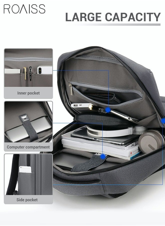 رويس حقيبة ظهر متعددة الوظائف مقاومة للماء مع منفذ USB كاجوال أكسفورد للرجال رمادي غامق  - Image 3