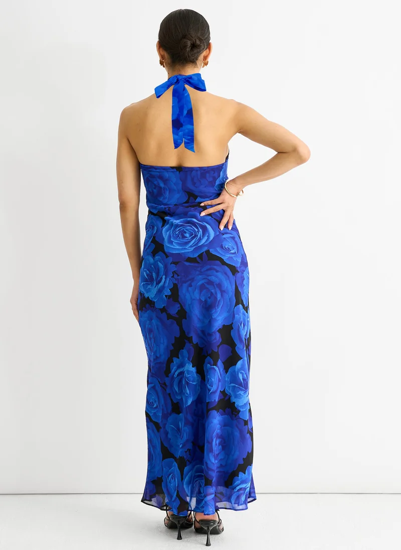 Gini London  Blue Floral Occasion Halter Maxi Dress for Women | Best Price UAE