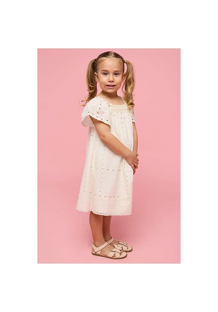 R&b Schiffli A-Line Dress with Square Neck and Cap Sleeves