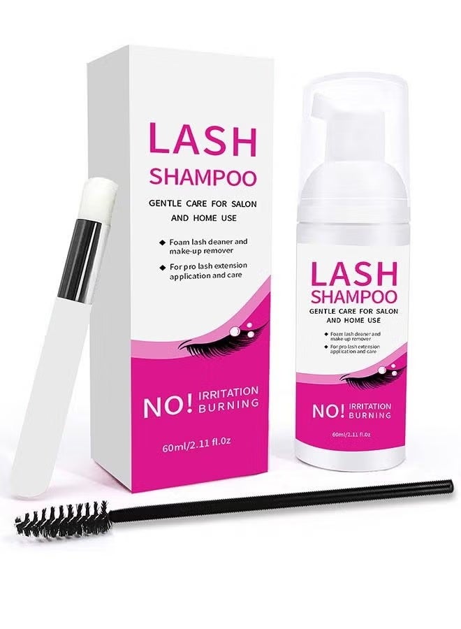 Shampoo 60ml Eyelash Extension Cleansing Mousse, Eyelash Foam Cleanser/Safe and Gentle Non-irritating for Sensitive People/Removes Makeup Residue and Mascara/Salon Use and Home Care - Image 1