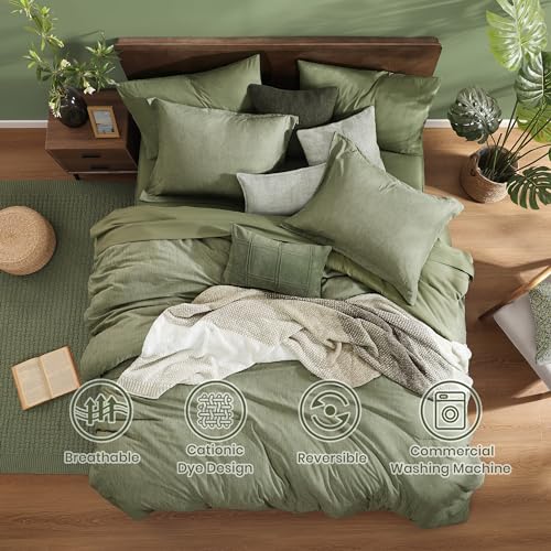 Monbix Full Size Comforter Set Sage Green Bedding Comforter for Full Size Bed Set Reversible Bedding Sets Full 7 Pieces Cationic Dyeing Bed in a Bag with Comforter Sheets Pillowcases Shams - Image 3