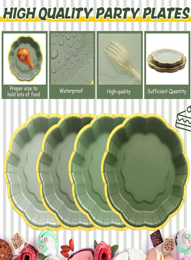 Vesici 60 Pcs Sage Green Party Plates with Napkins 9 Inch 7 Inch Paper Plates and Disposable Napkins with Gold Foil Border for Tea Birthday Bridal Baby Shower Wedding Party Supplies - Image 5