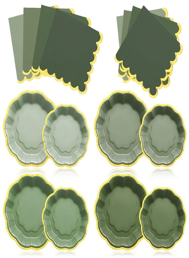 Vesici 60 Pcs Sage Green Party Plates with Napkins 9 Inch 7 Inch Paper Plates and Disposable Napkins with Gold Foil Border for Tea Birthday Bridal Baby Shower Wedding Party Supplies - Image 1