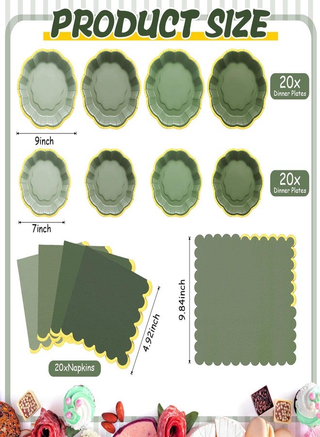 Vesici 60 Pcs Sage Green Party Plates with Napkins 9 Inch 7 Inch Paper Plates and Disposable Napkins with Gold Foil Border for Tea Birthday Bridal Baby Shower Wedding Party Supplies - Image 3