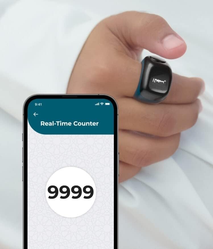 iQIBLA Smart Tasbih Zikr Ring Flex (F01) نسخة بلاستيكية، 3 أحجام، الصلاة المسلمة، تذكير توقيت الصلاة، شاشة OLED Tasbih Counter، حلقة ذكية - (أبيض) ، بلوتوث - Image 3