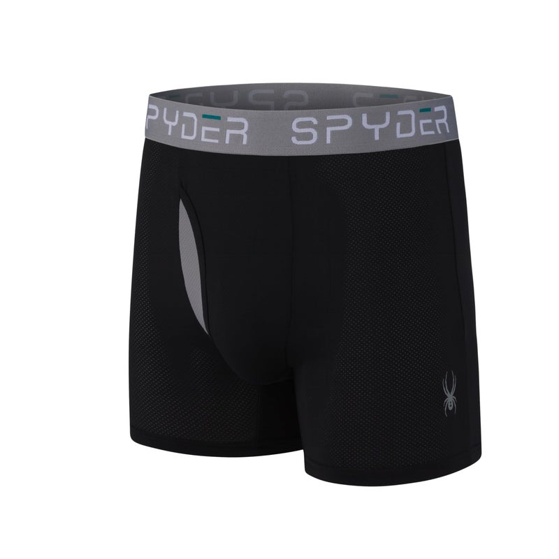 Spyder Mens Boxer Briefs Performance Nylon Mesh Sports Underwear With Fly Front (Medium, Black/Heather/Black/Charcoal) - Image 4