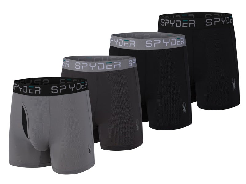 Spyder Mens Boxer Briefs Performance Nylon Mesh Sports Underwear With Fly Front (Medium, Black/Heather/Black/Charcoal) - Image 1