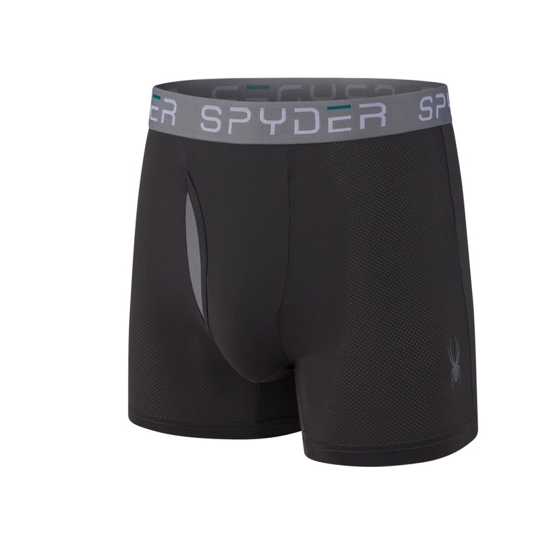 Spyder Mens Boxer Briefs Performance Nylon Mesh Sports Underwear With Fly Front (Medium, Black/Heather/Black/Charcoal) - Image 3