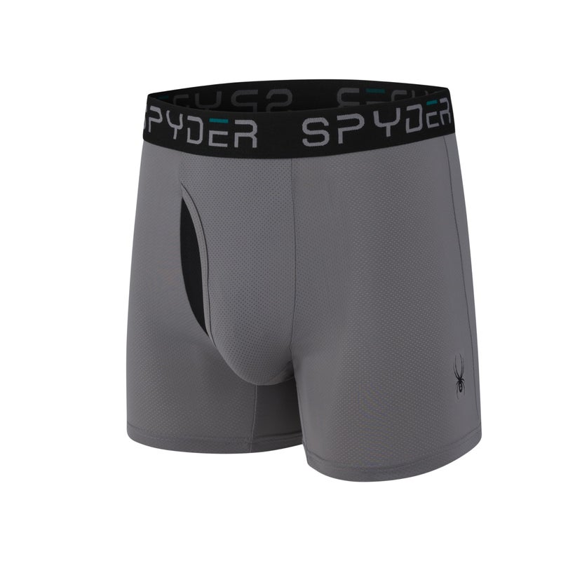 Spyder Mens Boxer Briefs Performance Nylon Mesh Sports Underwear With Fly Front (Medium, Black/Heather/Black/Charcoal) - Image 2
