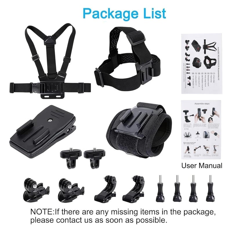 PELLKING Accessories Kit for Insta 360 X5 X4 X3 X2, Chest Mount Head Strap Harness Backpack Clip Holder Wrist Strap, 360Â°Rotating Adapter + Quick Release for Insta360 One X5 X4 X3 Camera Accessory Bundle - Image 2