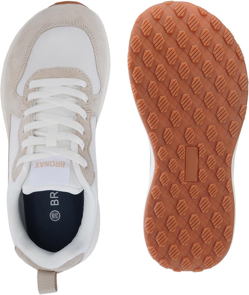 BRONAX Wide Toe Box Walking Shoes for Women Size 8w Female Gym Comfortable Lace up Width Tennis Sneakers Rubber Outsole Ladies Zapatos Deportivos para Mujer Beige 39 - Image 3