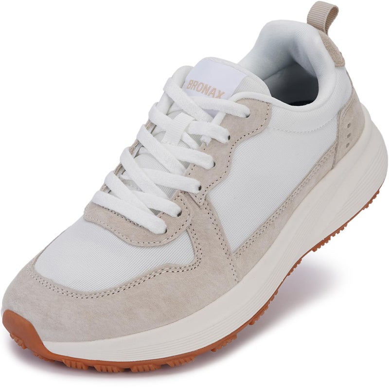 BRONAX Wide Toe Box Walking Shoes for Women Size 8w Female Gym Comfortable Lace up Width Tennis Sneakers Rubber Outsole Ladies Zapatos Deportivos para Mujer Beige 39 - Image 1