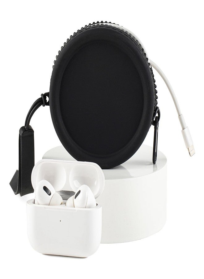 WHHJM Small Silicone Makeup Bag for Women Round Purse Essentials Portable Cosmetic Accessories Organizer Small Travel Kit Storage Pouch (Black) - Image 3
