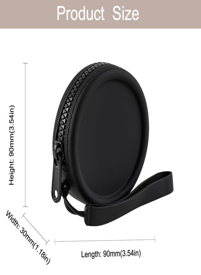 WHHJM Small Silicone Makeup Bag for Women Round Purse Essentials Portable Cosmetic Accessories Organizer Small Travel Kit Storage Pouch (Black) - Image 5
