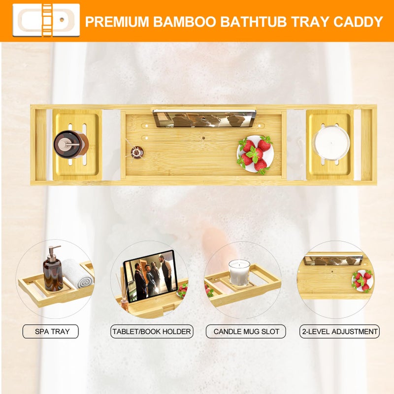 Banlilu Premium Bathtub Tray - Expandable Bamboo Wooden Bath Trays for Bathub - Bath Tub Table Tray for Bathtub/Tub,Adjustable Size, Fits Most Tubs - Image 5