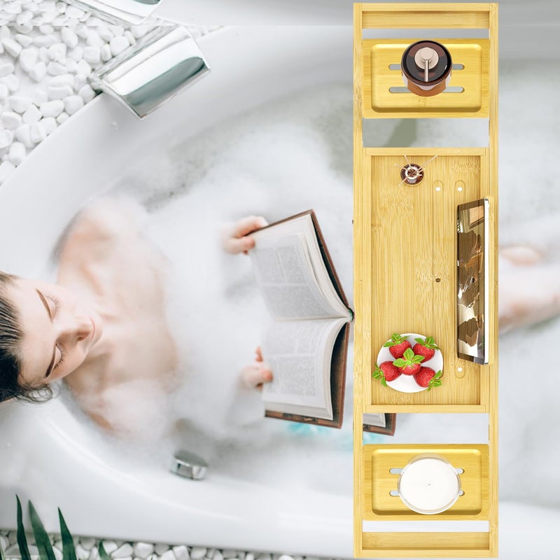 Banlilu Premium Bathtub Tray - Expandable Bamboo Wooden Bath Trays for Bathub - Bath Tub Table Tray for Bathtub/Tub,Adjustable Size, Fits Most Tubs - Image 4