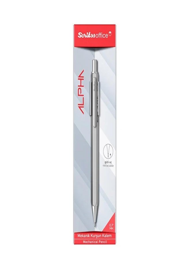 Scrikss 0.7mm Clutch Lead Lightweight Metal Mechanical Pencil | Grey Hexagonal Barrel | for Smooth Writing Office Home Work | Alpha Series - Image 2