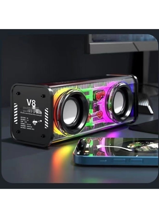 NIBEMINENT Transparent Bright Light Bluetooth Speaker V8 Small Steel Cannon Bass Support Tandem Mech Small Steel Cannon  - Image 1