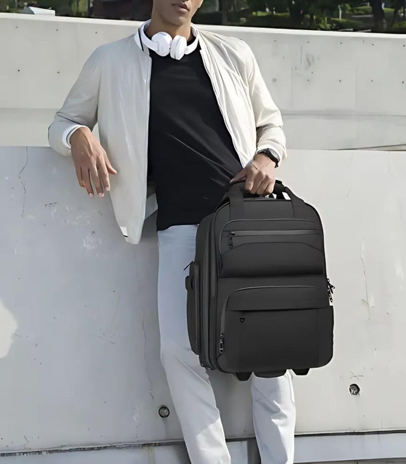 OZUKO Carry On Trolley Bag for Business Travel with Wheels Water-Resistant Oxford Fabric Fits 15.6 Inch Laptop Underseat Design, Black, 9699 - Image 2