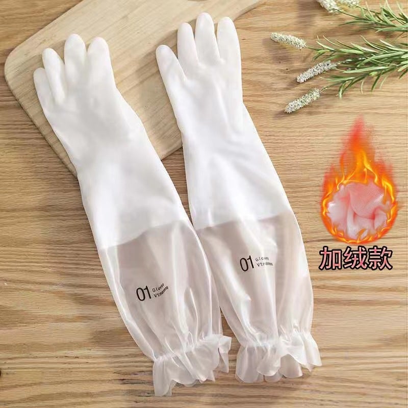 Durable Fleece-Lined Kitchen Gloves Ruffled fleece-lined