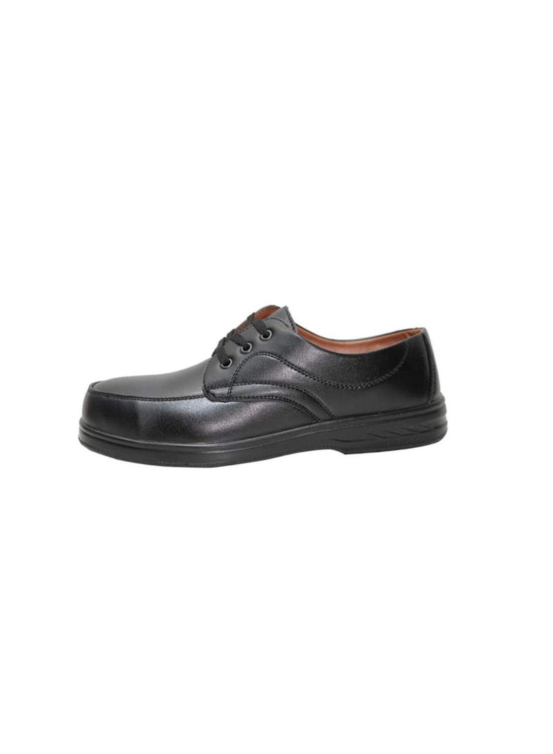 Men Black Leather Safety Shoes Mesh Breathable Lightweight Comfortable Steel Toe Industrial Construction Slip Resistant Shoes 39 Lace Up  - Image 2