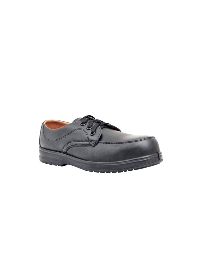 Men Black Leather Safety Shoes Mesh Breathable Lightweight Comfortable Steel Toe Industrial Construction Slip Resistant Shoes 39 Lace Up  - Image 1
