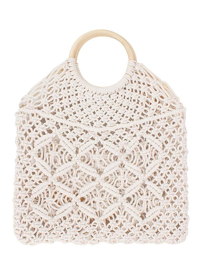 Antikiano Handmade Macrame Tote Bag with Wooden Handles, Boho Woven Cotton Shoulder Bag for Beach, Shopping and Everyday Use – 41 × 33 cm - Image 1