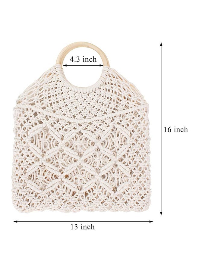 Antikiano Handmade Macrame Tote Bag with Wooden Handles, Boho Woven Cotton Shoulder Bag for Beach, Shopping and Everyday Use – 41 × 33 cm - Image 3