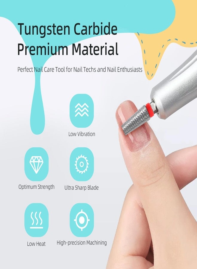 HYTOOS Flat Top 5 in 1 Nail Drill Bit Professional Tungsten Carbide Cross Tapered Nail Bits 3/32" 2 Way Electric File Nail Drill Accessories Manicure Gel Polish Removal Tool F - Image 2