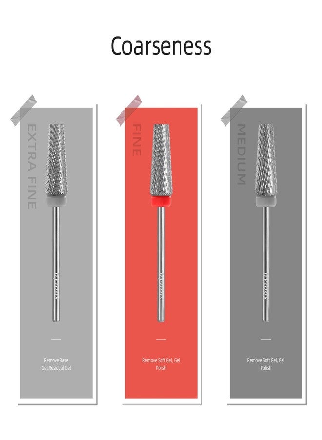 HYTOOS Flat Top 5 in 1 Nail Drill Bit Professional Tungsten Carbide Cross Tapered Nail Bits 3/32" 2 Way Electric File Nail Drill Accessories Manicure Gel Polish Removal Tool F - Image 3
