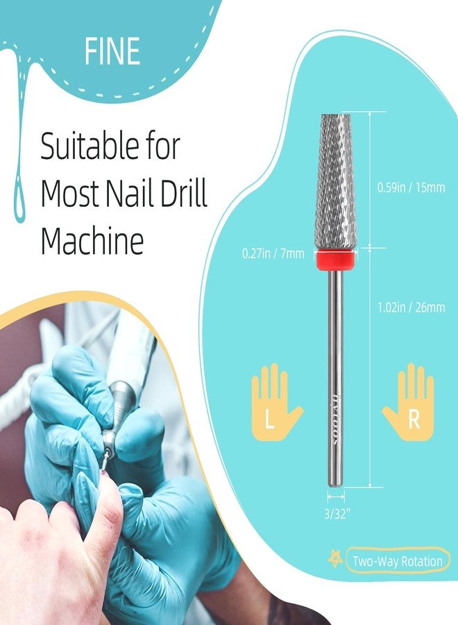 HYTOOS Flat Top 5 in 1 Nail Drill Bit Professional Tungsten Carbide Cross Tapered Nail Bits 3/32" 2 Way Electric File Nail Drill Accessories Manicure Gel Polish Removal Tool F - Image 4