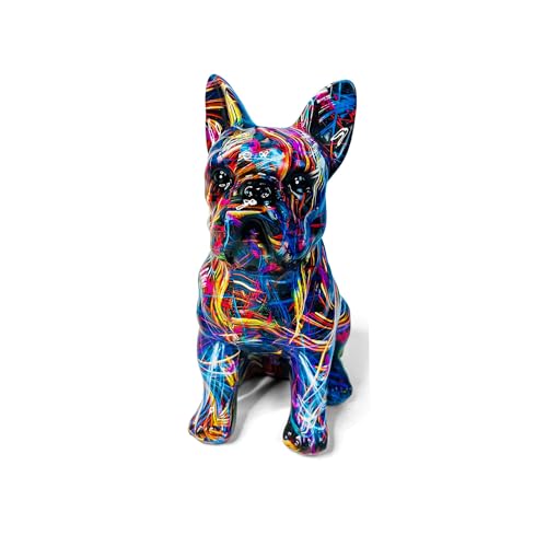 TRIrunpdl French Bulldog Statue Unique Water Transfer Graffiti Art Frenchie Figurine HighGloss Finish Resin Dog Sculpture Modern Home Office Decor for Frenchie Lovers Dog Moms - Image 1