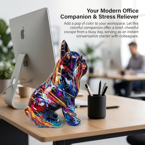 TRIrunpdl French Bulldog Statue Unique Water Transfer Graffiti Art Frenchie Figurine HighGloss Finish Resin Dog Sculpture Modern Home Office Decor for Frenchie Lovers Dog Moms - Image 3