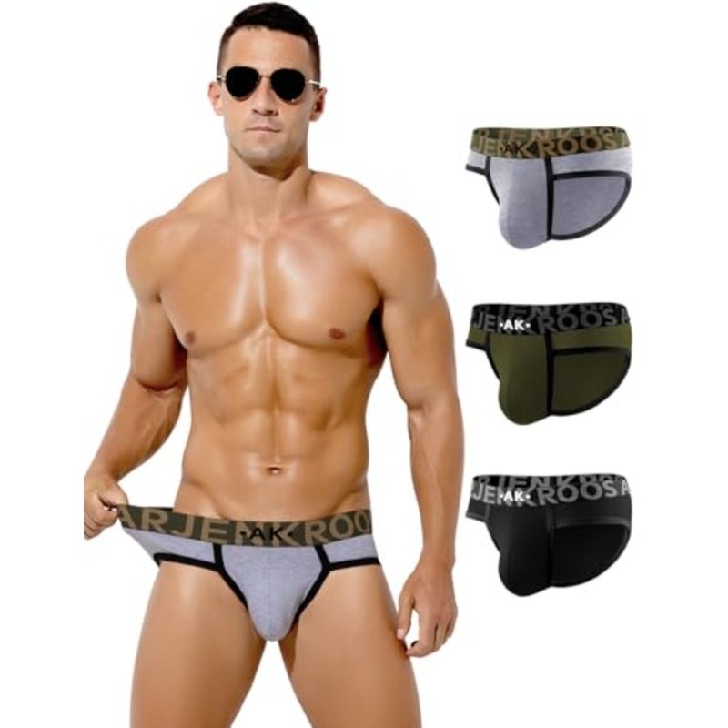 Arjen Kroos Men's Low Rise Cotton Briefs Underwear 3-Pack, Color Block Sport Briefs with 3D Pouch - Image 1