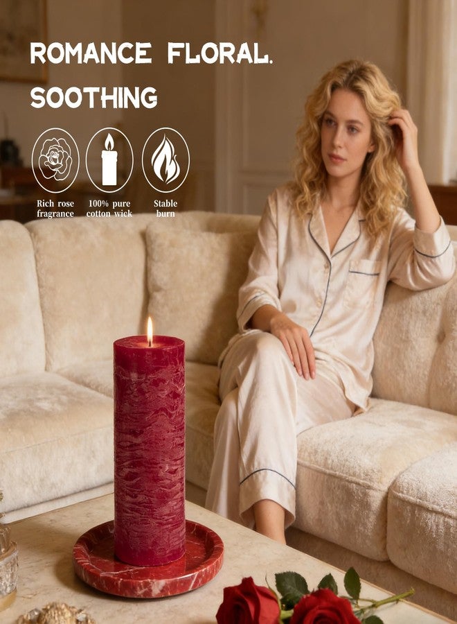 MOSROAD Romantic Rose Scented Pillar Candle - 2.8x6 Inch, 75-Hour Burn, Textured Red Rose Scented Candle for Women, Natural Aromatherapy Candle for Home, Gifts for Women, Valentine's & Romantic Decor - Image 2