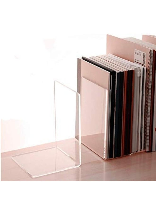 Generic Clear Acrylic Bookends for Shelves, Heavy Duty Book Ends and Desktop Organizer, Book Stopper for Books/Movies/CDs, 7.3 ×4.8× 4.8 inch  - Image 2
