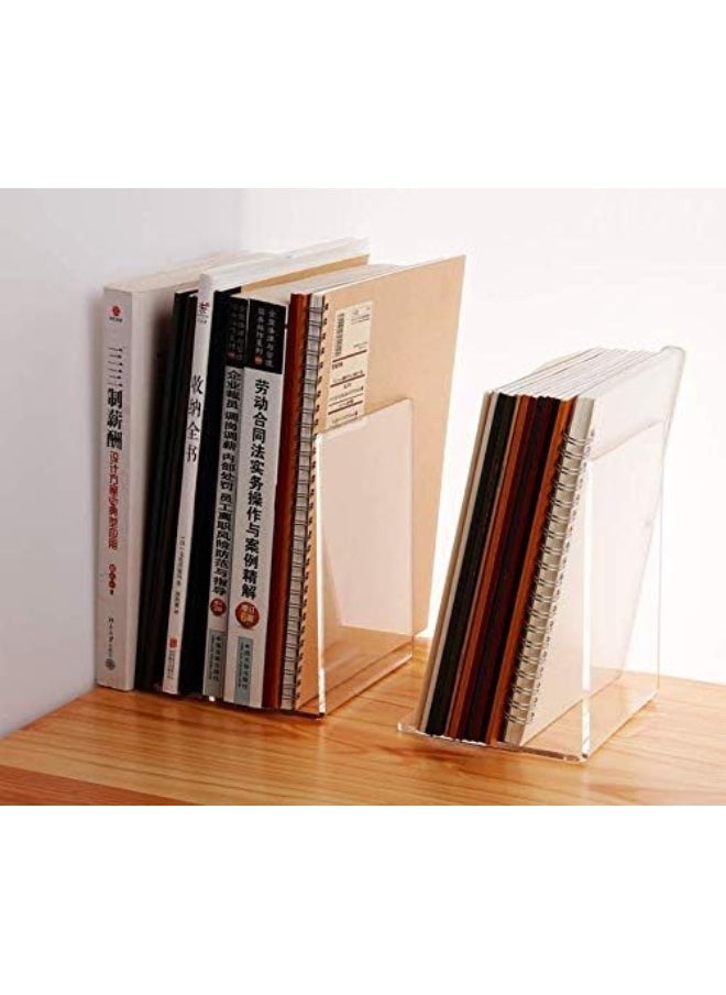 Generic Clear Acrylic Bookends for Shelves, Heavy Duty Book Ends and Desktop Organizer, Book Stopper for Books/Movies/CDs, 7.3 ×4.8× 4.8 inch  - Image 3