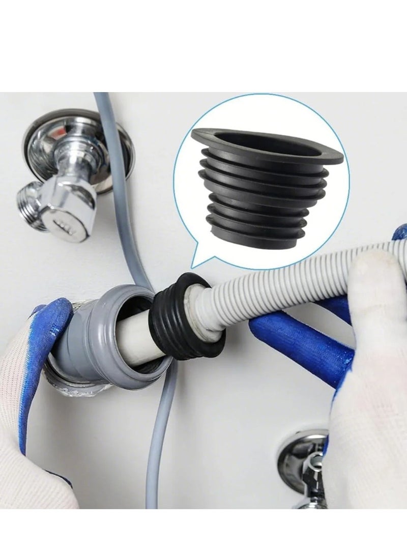 4-Piece Drain Pipe Seal Hose Silicone Plug Sewer Sealing Ring Connector for Kitchen Bathroom, Black.  - Image 2